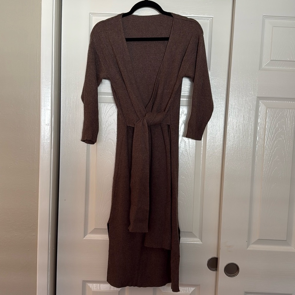 NOTHING FITS BUT.. Brown Ribbed Maternity Nursing Dress OSFM